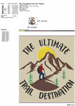 Load image into Gallery viewer, Hiking embroidery designs - The ultimate trail destination with hiker on mountain-Kraftygraphy
