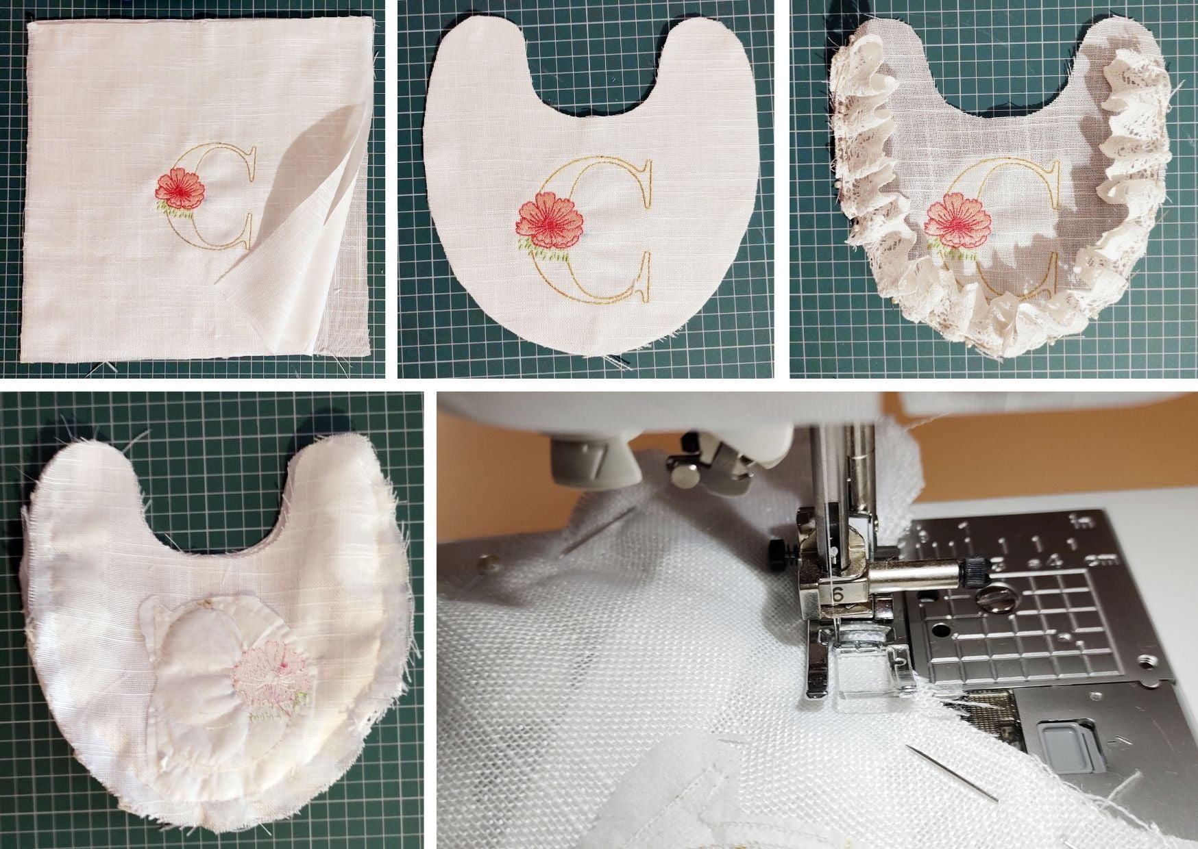 Beautiful Lace Baby Bib Sewing Patterns | Boho Baby Bib Machine Embroidery Alphabet | DIY Vintage Baby Shower Gifts Ideas-Kraftygraphy