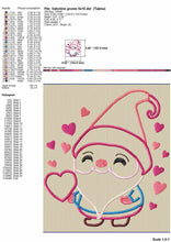 Load image into Gallery viewer, Adorable Valentine gnome embroidery design applique for machine embroidery-Kraftygraphy
