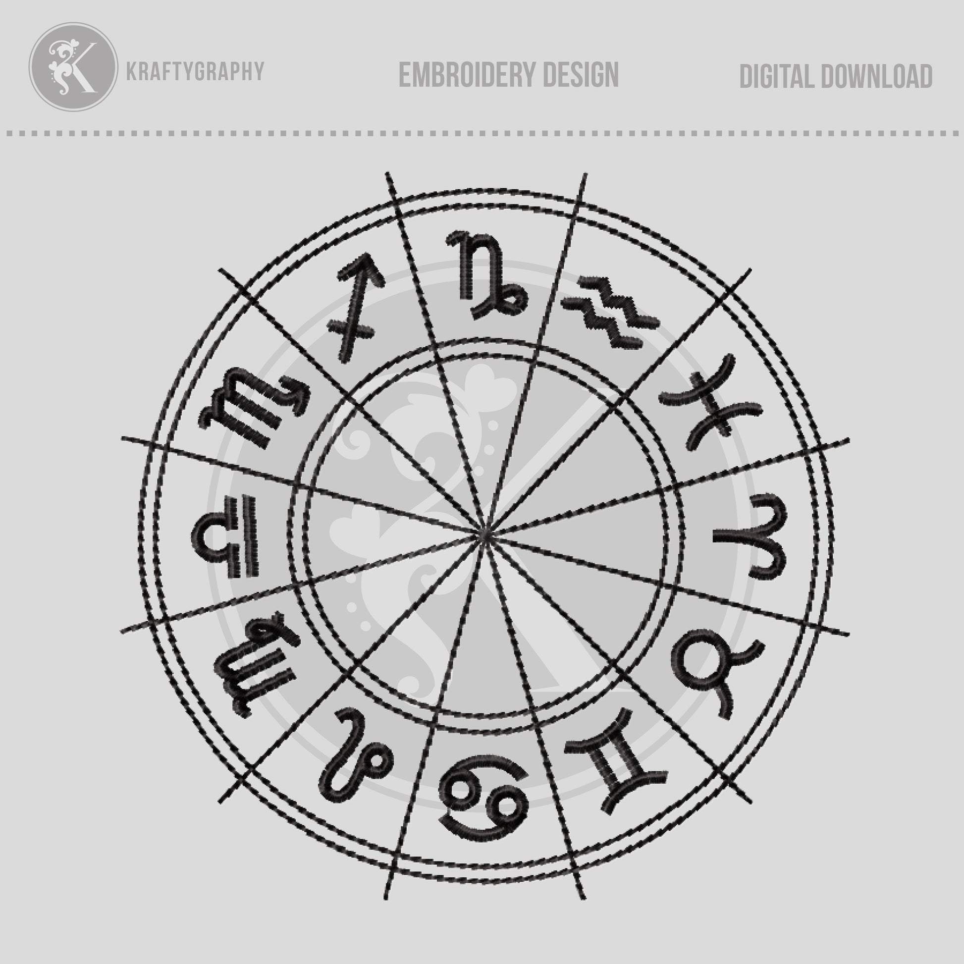 Celestial Embroidery Designs, Horoscope Symbols Embroidery Patterns, 12 Zodiac Signs-Kraftygraphy
