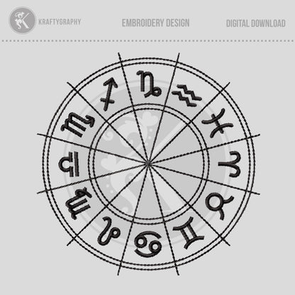 Celestial Embroidery Designs, Horoscope Symbols Embroidery Patterns, 12 Zodiac Signs-Kraftygraphy