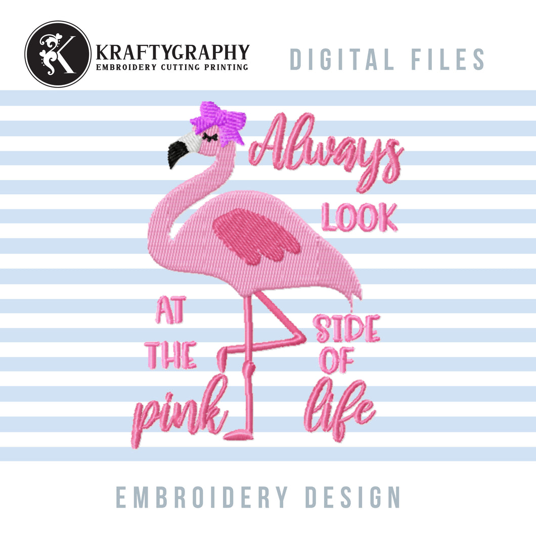 Tropical Flamingo Machine Embroidery Sayings, Pink Flamingo Embroidery Designs, Bird Embroidery Patterns, Summer Embroidery Pes Files-Kraftygraphy