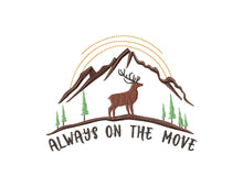 Load image into Gallery viewer, Hiking embroidery designs - Always on the move - with buck and mountain scene-Kraftygraphy
