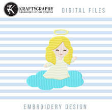 Load image into Gallery viewer, Cute Angel Embroidery Designs, Angel Kid Embroidery Patterns, Angel Girl Embroidery Files, Heaven Embroidery Fill Stitch, Church Embroidery, Religious Embroidery, Cartoon Angel Embroidery-Kraftygraphy

