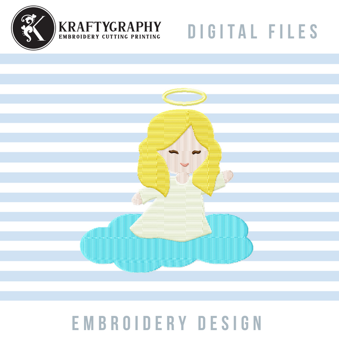 Cute Angel Embroidery Designs, Angel Kid Embroidery Patterns, Angel Girl Embroidery Files, Heaven Embroidery Fill Stitch, Church Embroidery, Religious Embroidery, Cartoon Angel Embroidery-Kraftygraphy