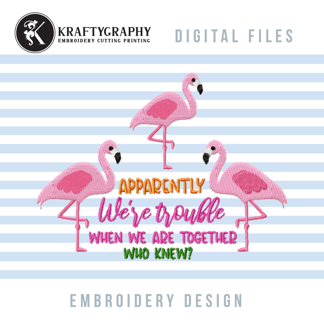 Funny Flamingo Machine Embroidery Designs for Shirts, Summer Embroidery Sayings for Friends, Girls Embroidery Patterns, Tropical Pes Files-Kraftygraphy