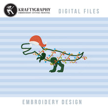 Load image into Gallery viewer, $1.00 embroidery designs Dinosaur With Christmas Lights Embroidery Designs, Christmas Dinosaur Embroidery Patterns, Tree Rex Embroidery Files, Christmas Embroidery Elements, Kids Embroidery Applique Designs-Kraftygraphy
