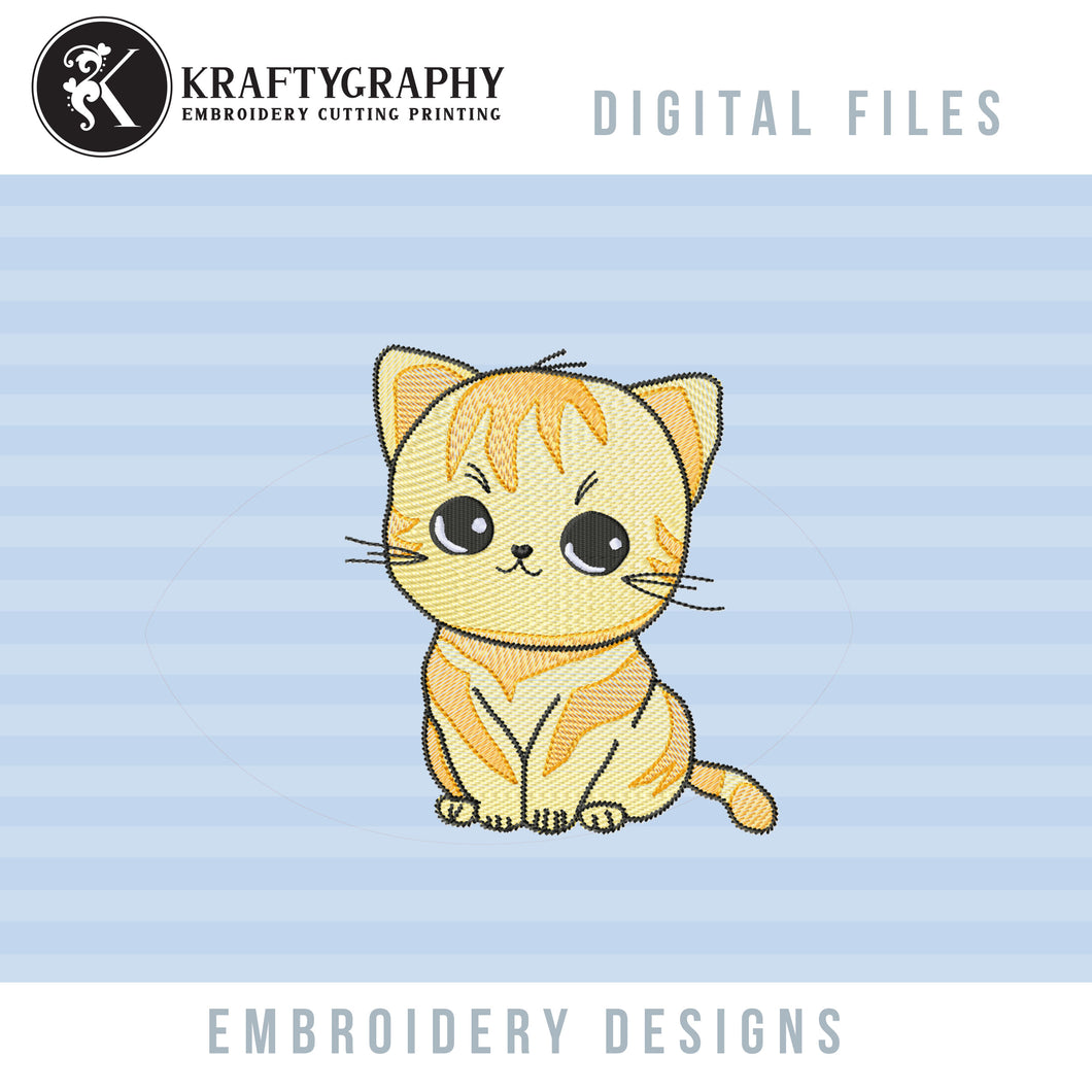 Adorable Cat Face Cartoon Embroidery Design for Baby Projects-Kraftygraphy