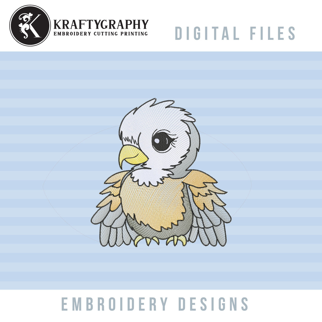 Baby eagle embroidery designs, nurser embroidery patterns, 4 sizes, sketch style-Kraftygraphy