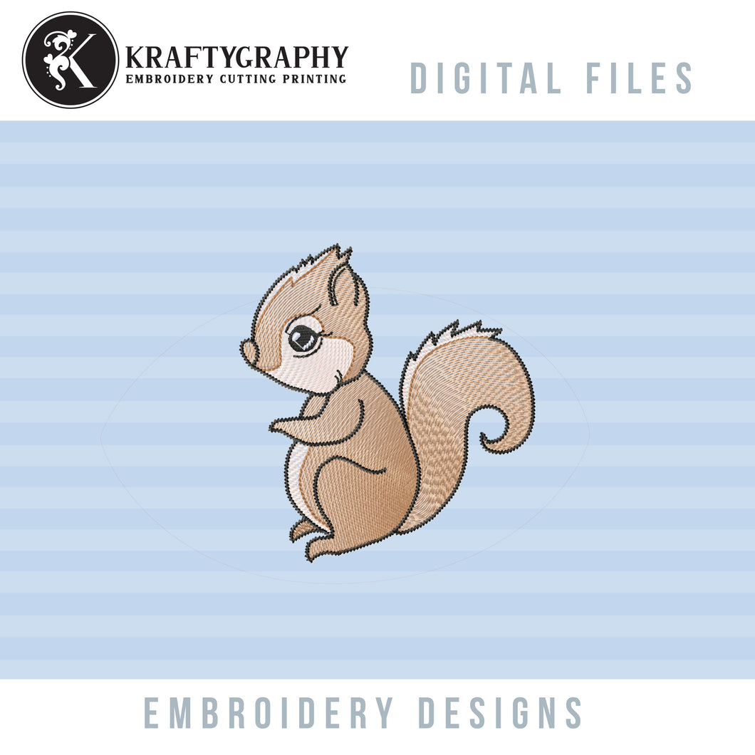 Cartoon squerill embroidery design for machine, 4 sizes, sketch embroidery, instant download-Kraftygraphy