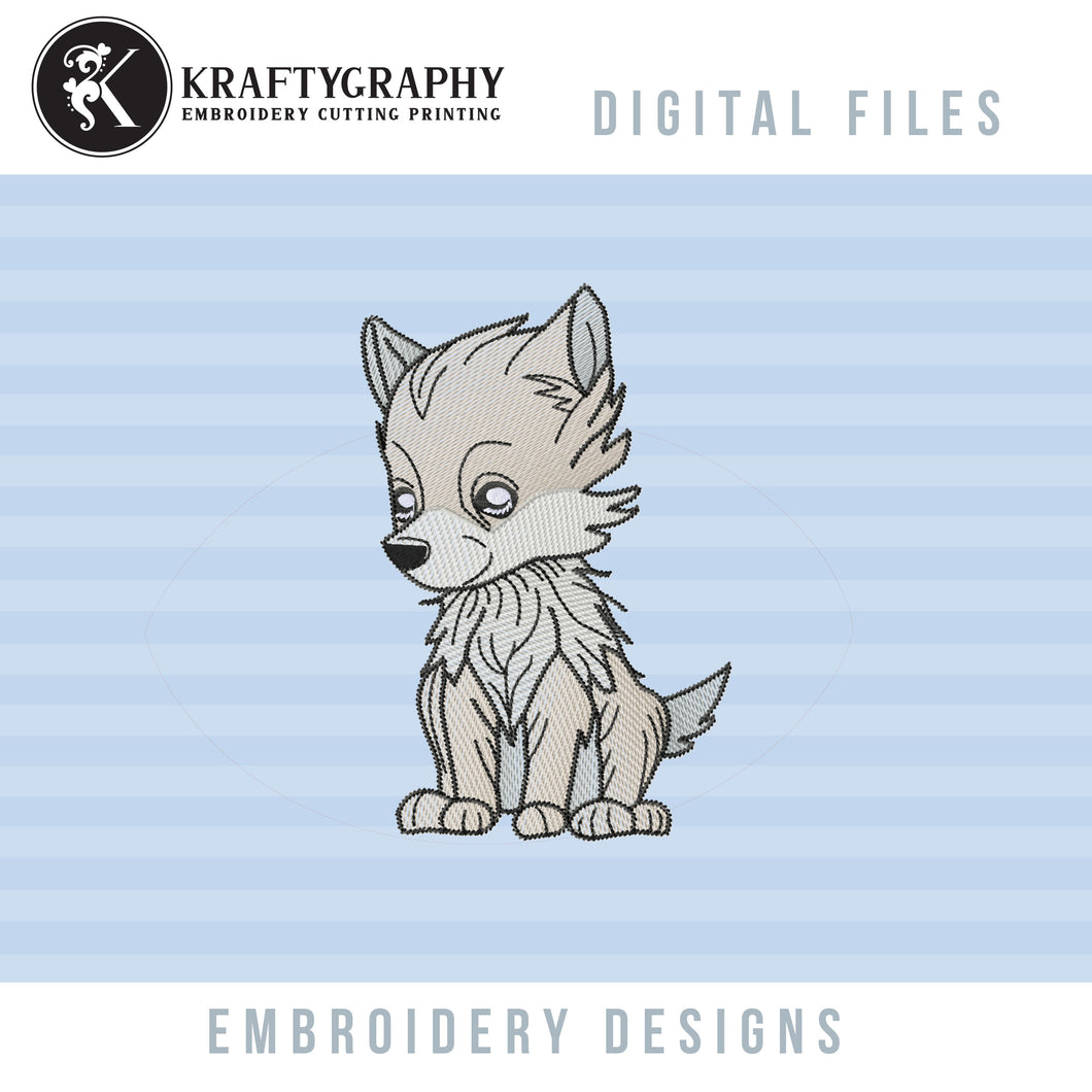 Wolf cub embroidery design, instant download, 4 sizes, sketch style embroidery for machine-Kraftygraphy