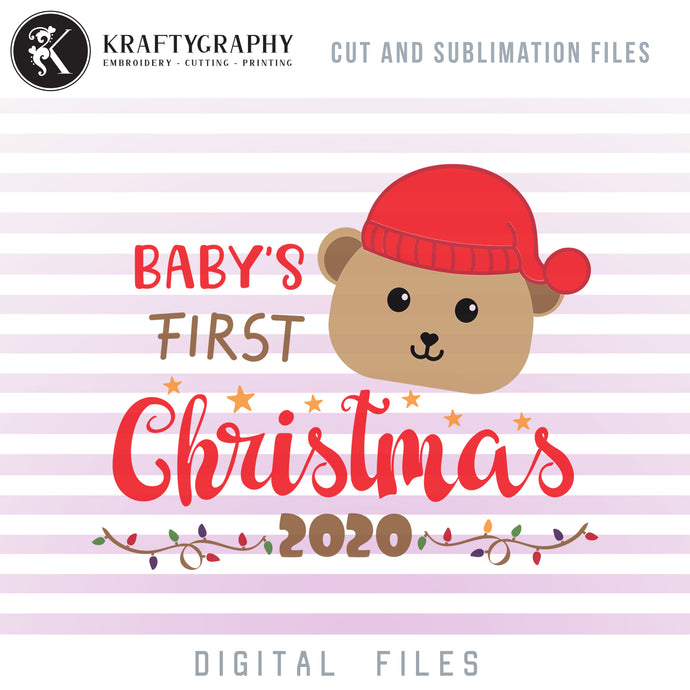 Baby's First Christmas SVG FREE, Bear With Santa Hat Christmas Clipart, Christmas Sayings PNG, 1st Christmas Dxf Laser Cut Files, Christmas Baby SVG Designs, Cute Bear Face SVG Cut Files,-Kraftygraphy