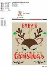 Load image into Gallery viewer, Baby&#39;s First Christmas Embroidery Patterns, 1st Christmas Embroidery Designs With Reindeer Face, Christmas Reindeer Embroidery Stitches, Christmas Embroidery Sayings, Baby Bibs Embroidery Pes Files, Cute Deer Head Embroidery Hus Files-Kraftygraphy
