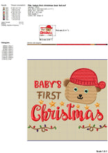 Load image into Gallery viewer, Baby&#39;s First Christmas Embroidery Designs, My 1st Christmas Embroidery Patterns, Christmas Embroidery Sayings, Bear Face With Hat Embroidery Stitches, Baby Bibs Pes Files, Bodysuits Jef Files, Pillow Covers Hus Files, Embroidery-Kraftygraphy
