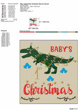 Load image into Gallery viewer, Baby&#39;s 1st Christmas Dinosaur Embroidery Designs, First Christmas Embroidery Patterns for Baby Bibs, Christmas Embroidery Sayings, Christmas Ornaments Embroidery Files, Christmas T-Rex Embroidery Files, Dino Pes Files-Kraftygraphy
