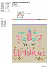 Load image into Gallery viewer, Christmas Unicorn Embroidery Designs, Baby&#39;s First Christmas Embroidery Patterns, Cute Unicorn Head Embroidery Files, Unicorn Face Embroidery Pes Files, Baby Bibs Jef Files, Kitchen Towels Embroidery-Kraftygraphy
