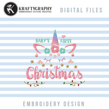 Load image into Gallery viewer, Christmas Unicorn Embroidery Designs, Baby&#39;s First Christmas Embroidery Patterns, Cute Unicorn Head Embroidery Files, Unicorn Face Embroidery Pes Files, Baby Bibs Jef Files, Kitchen Towels Embroidery-Kraftygraphy
