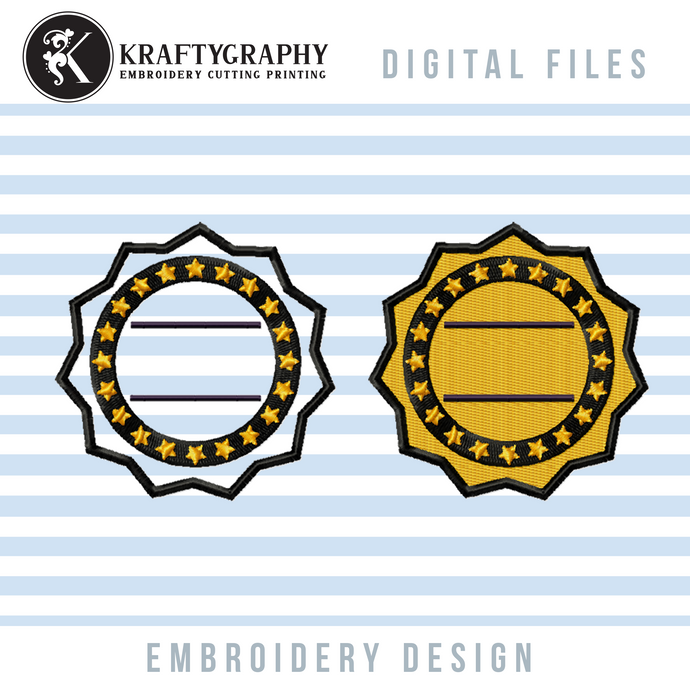 Badge Machine Embroidery Design Fill Stitch and Applique Digital Download-Kraftygraphy