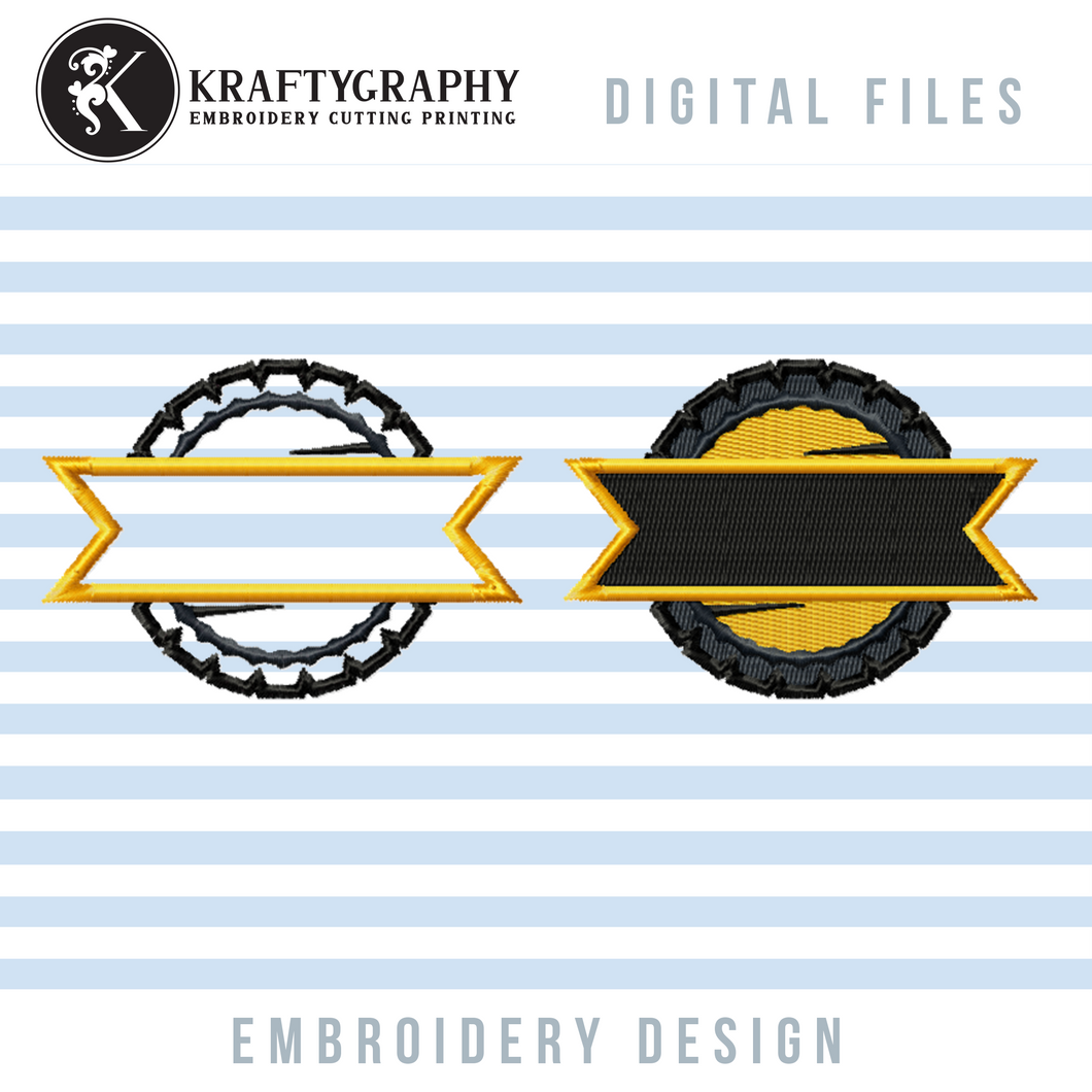 Round Badge Machine Embroidery Design, Fill Stitch and Applique Patch Embroidery Patterns-Kraftygraphy