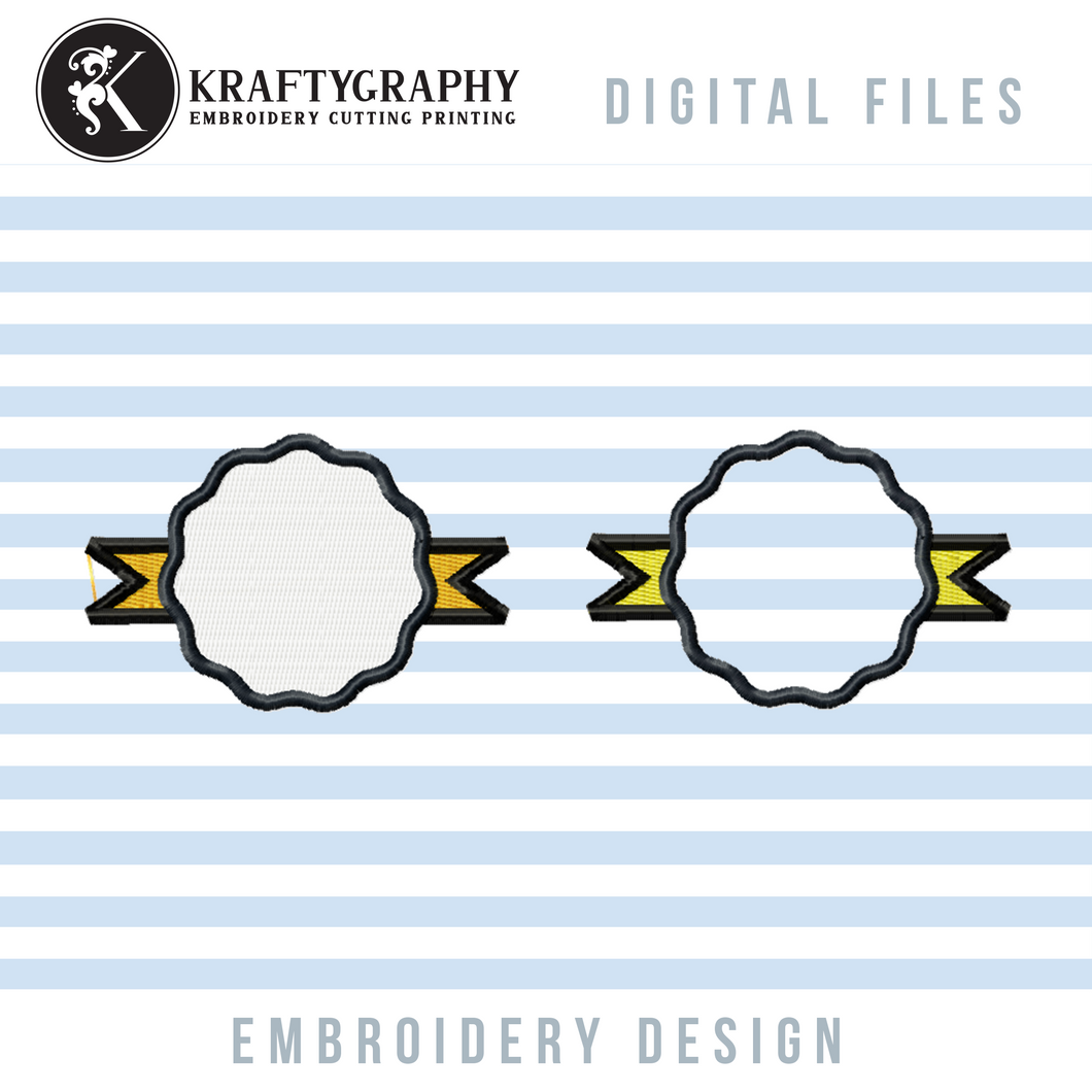 Round emblem machine embroidery design, fill stitch and applique-Kraftygraphy