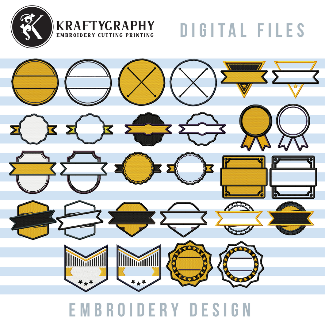 Badge Machine Embroidery Design Bundle for Patches, Fill Stitch and Applique Embroidery Patterns-Kraftygraphy
