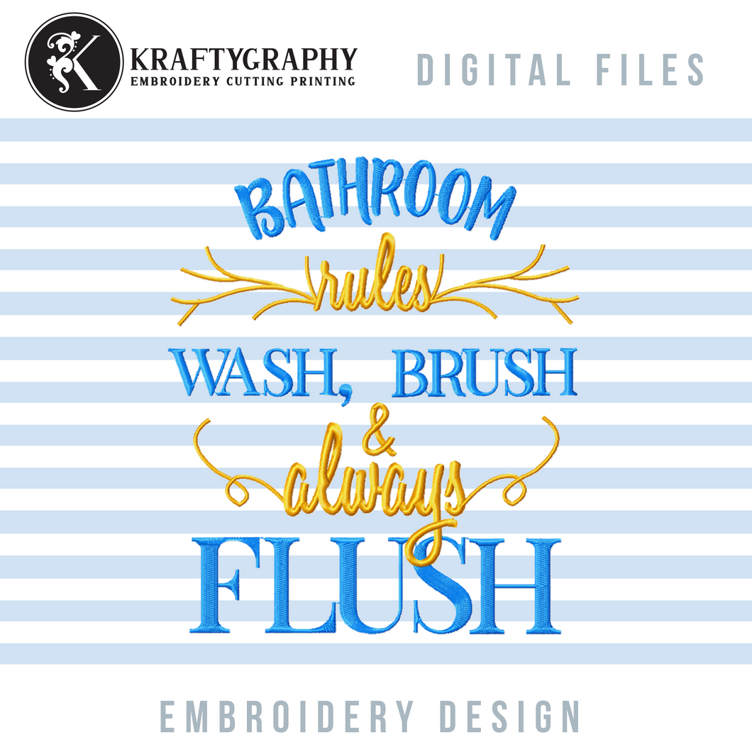 Bathroom Rules Machine Embroidery Designs, Hand Towels Embroidery Patterns, Funny Toilet Pes Files-Kraftygraphy