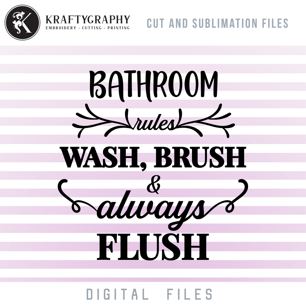 Bathroom Rules SVG Files, Toilet Signs PNG Sublimation Image, Half Bath Word Art Vector Design, Hand Towels Sayings SVG Cut Files-Kraftygraphy