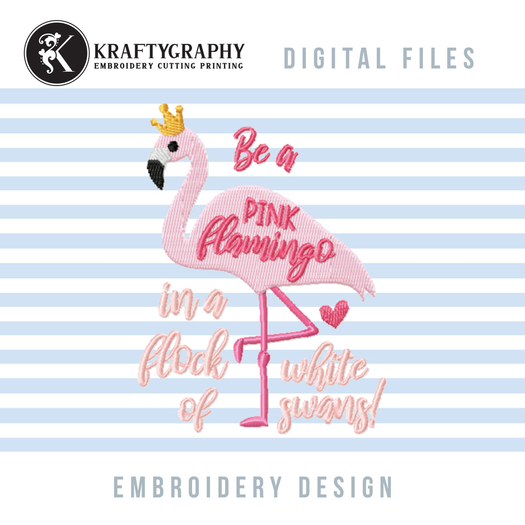 Be a Flamingo Machine Embroidery Designs, Pink Flamingo Bird Embroidery Patterns, Tropical Pes, Summer Embroidery Jef for Shirts, vp3 Flamingo Design-Kraftygraphy