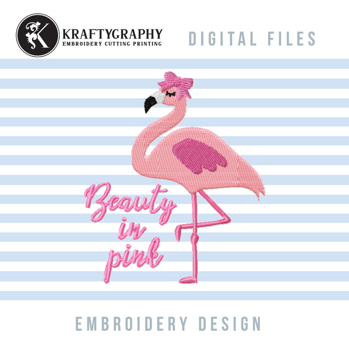 Pink Flamingo Machine Embroidery Designs for Baby Girls, Tropical Embroidery Patterns, Summer Embroidery Files, Flamingo Bird Pes Files-Kraftygraphy