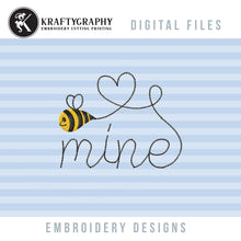 Load image into Gallery viewer, Valentine Embroidery Designs With Cute Bee Saying Bee Mine-Kraftygraphy
