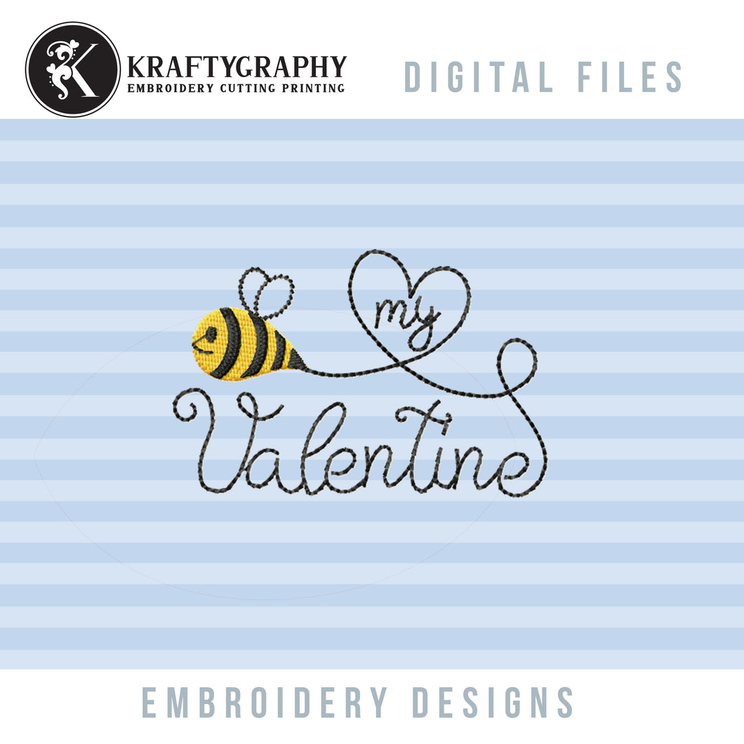 Bee my Valentine embroidery design for machine embroidery-Kraftygraphy