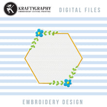 Load image into Gallery viewer, Cute Floral Monogram Frame Embroidery Designs, Honeycomb Monogram Embroidery Patterns, Simple Hexagonal Frame Embroidery Pes Files, Flower Border Embroidery, Bee Embroidery-Kraftygraphy

