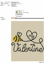 Load image into Gallery viewer, Bee my Valentine embroidery design for machine embroidery-Kraftygraphy
