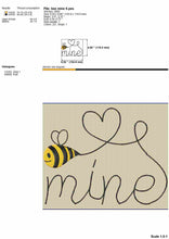 Load image into Gallery viewer, Valentine Embroidery Designs With Cute Bee Saying Bee Mine-Kraftygraphy
