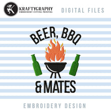 Load image into Gallery viewer, Beer, bbq and mates embroidery designs for bbq aprons-Kraftygraphy
