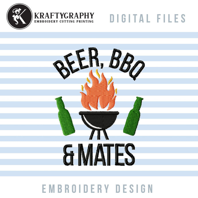 Beer, bbq and mates embroidery designs for bbq aprons-Kraftygraphy
