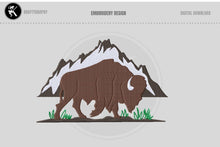 Load image into Gallery viewer, Bison and mountain embroidery design for machine-Kraftygraphy
