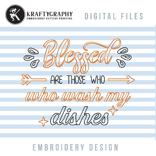 Funny Kitchen Towel Machine Embroidery Designs, Blessed Sketch Embroidery Designs, Outline Embroidery Stitch,-Kraftygraphy