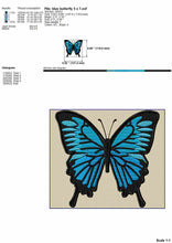 Load image into Gallery viewer, Blue butterfly machine embroidery designs-Kraftygraphy
