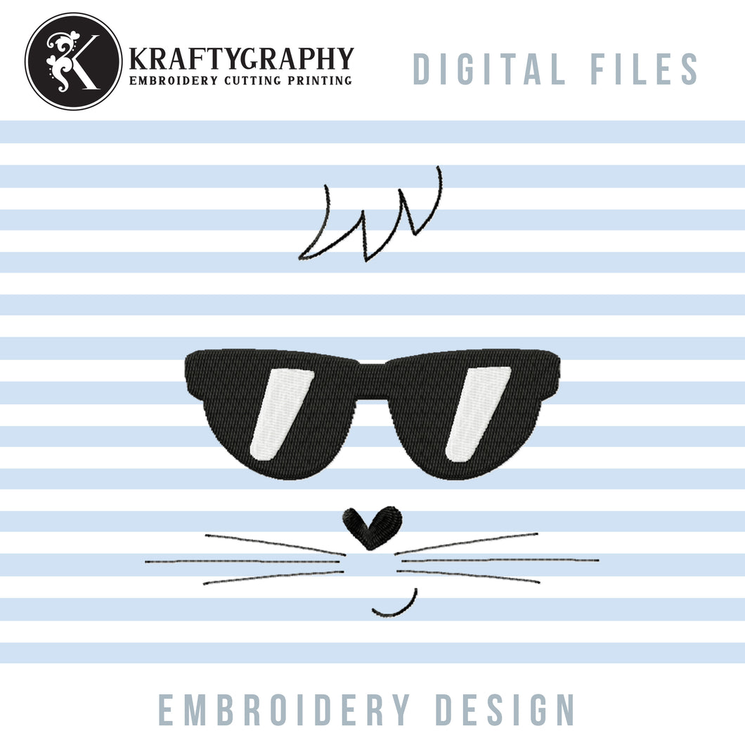 Cute Bunny Face Machine Embroidery Designs, Animal Face Stuffed Toy Embroidery Patterns, Bunny With Sunglasses Pes Files, Sunglasses Applique, Easter Basket Embroidery, Tote Bag Embroidery,-Kraftygraphy