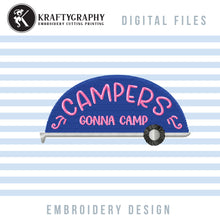 Load image into Gallery viewer, Camping Machine Embroidery Patterns FREE, RV Camping Embroidery Designs FREE, Summer Embroidered Tops, Summer Hat Embroidery Designs, Mountain Embroidery Pattern, Mountain Embroidery Design, Easy Mountain Embroidery, Campers Gonna Camp free embroidery-Kraftygraphy
