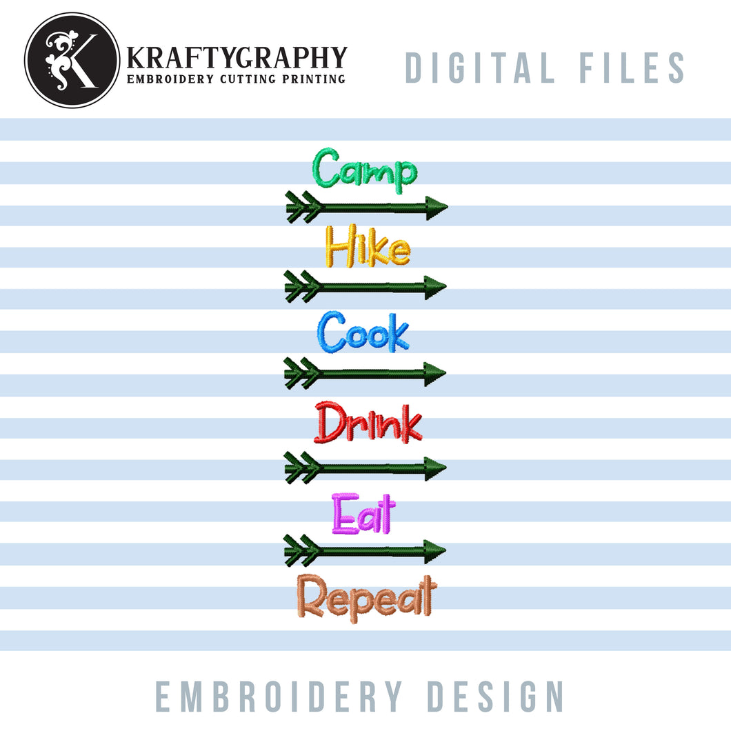 Forest Lake Machine Embroidery, Camping Embroidery Designs, Camping Sayings Embroidery Designs, Camping Embroidery File, Camp Hike Cook Drink Eat Repeat, Mountain Embroidery Pattern, Easy Mountain Embroidery-Kraftygraphy
