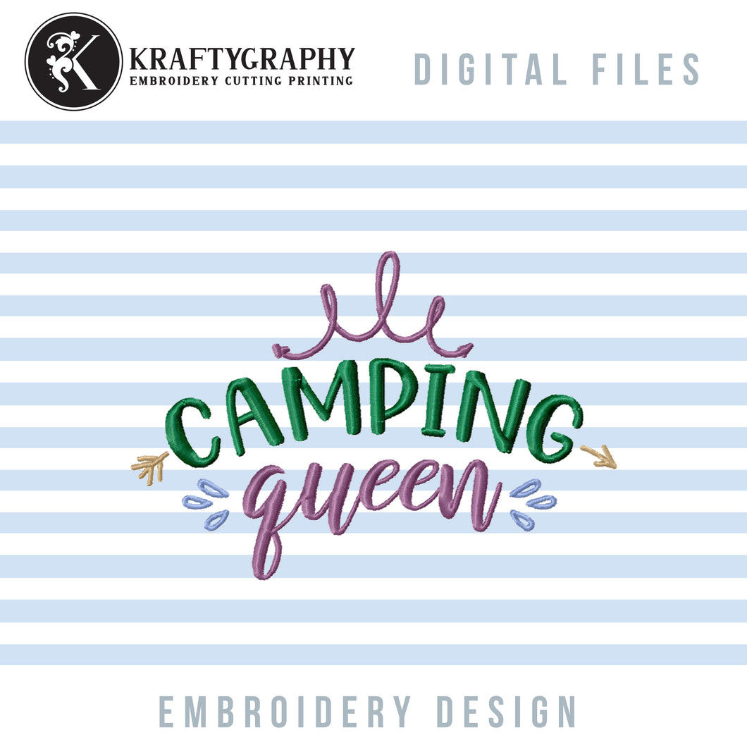 Camping Queen Machine Embroidery Design, Embroidered Camping Chairs, Camping Sayings Embroidery Designs, Camping Machine Embroidery Patterns, Mountain Embroidery Design, Easy Mountain Embroidery-Kraftygraphy