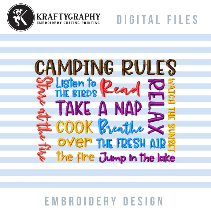 Camping Rules Machine Embroidery Design, Fishing Embroidery Designs, Gone Fishing Embroidery Design, Camping Machine Embroidery Patterns, Camping Embroidery File, Lake Hat Embroidery Designs, Lake Cap Embroidery-Kraftygraphy