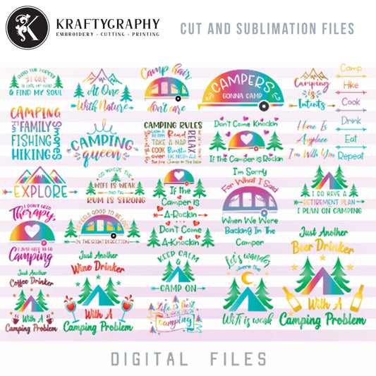 Camping SVG Bundle, Campsite Clipart, Campfire PNG, Camping Shirt SVG, Camping Quotes Dxf, Mountain SVG, Summer Vacation Clip Art, Adventure PNG, Outdoor SVG, Hiking SVG-Kraftygraphy