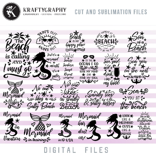 Beach SVG Bundle, Summer Sayings Clip Art, Beach Quotes Word Art, Beach Towels PNG Files for Sublimation, Tropical SVG Cut Files, Sun Dxf, Palm Tree SVG Transfers, Mermaid Decals SVG-Kraftygraphy