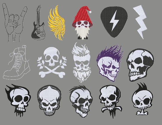 Punk rock skull embroidery designs bundle-Kraftygraphy