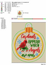 Load image into Gallery viewer, In the Hoop Christmas Ornaments Embroidery Patterns With Red Cardinal - Cardinals Appear When Angels Are Near-Kraftygraphy
