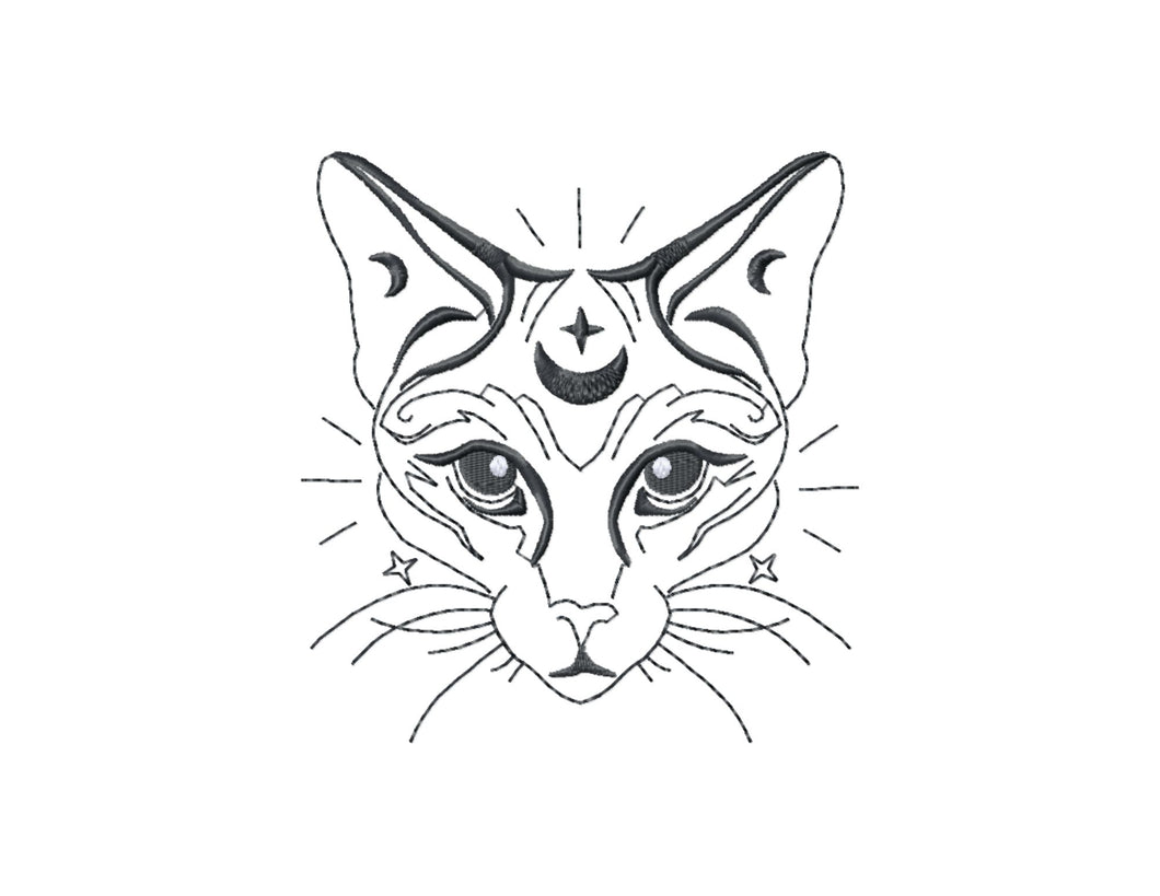 Celestial embroidery designs - Cat face-Kraftygraphy