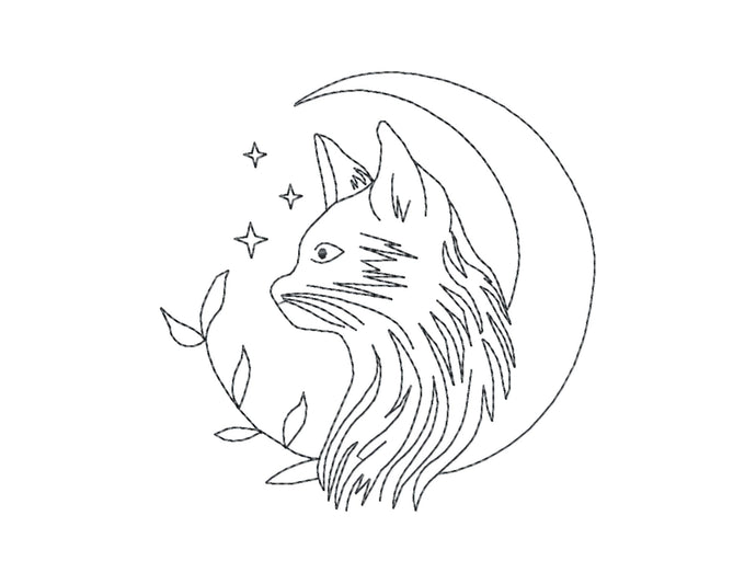 Celestial embroidery designs - cat and moon-Kraftygraphy